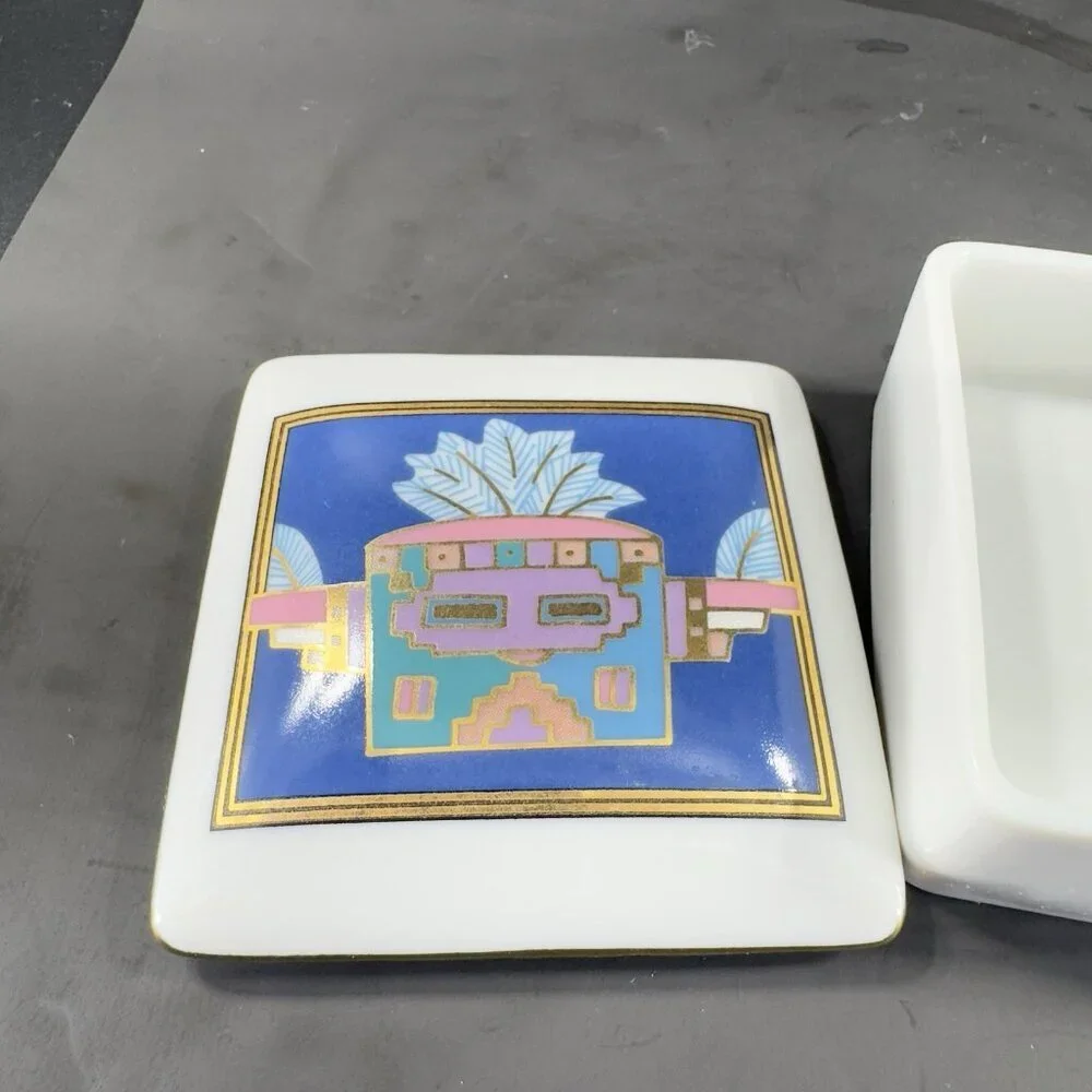 Ceramic Trinket Box‎ Jewelry Holder With Lid Kachina Tribal Decorative Container